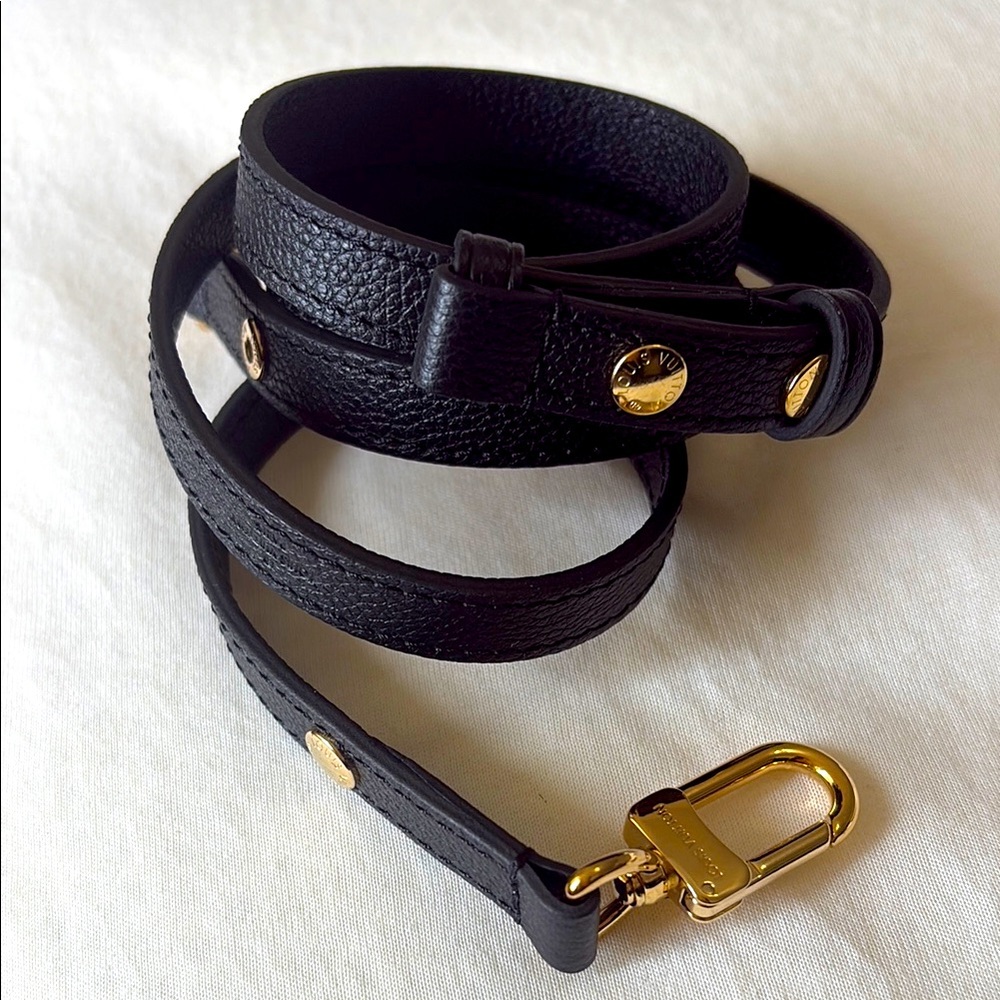Authentic LV Black Leather Strap with Gold hardware